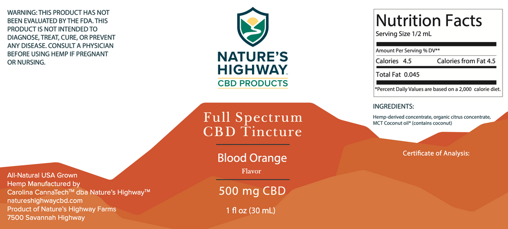 500mg Full-Spectrum Tincture- Blood Orange –